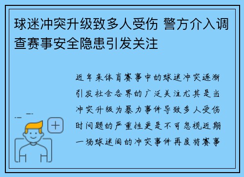球迷冲突升级致多人受伤 警方介入调查赛事安全隐患引发关注